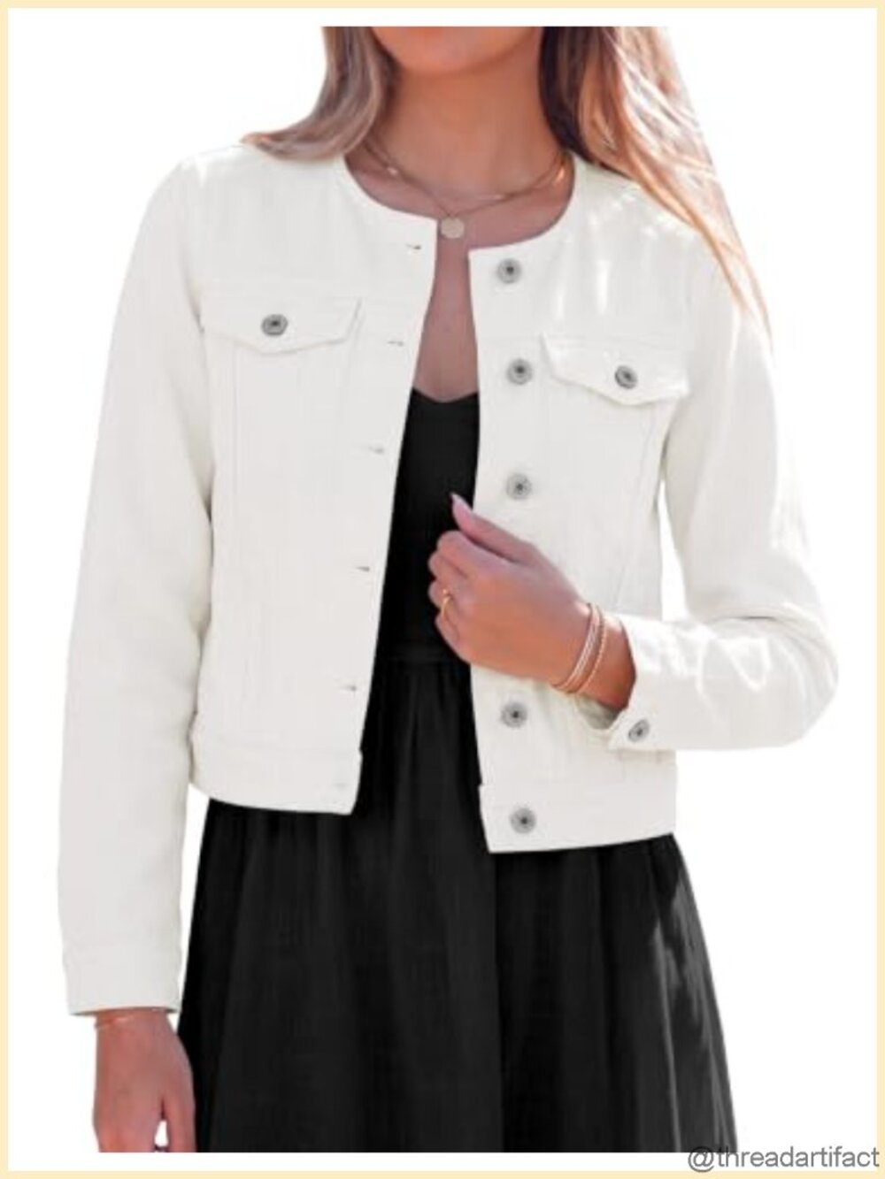 Collarless Button Down Denim Jacket Long Sleeve Casual Western Jean Jacket